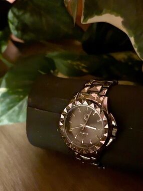 Charming Charlie Black Studded Watch Quartz | Edgy All Black Women’s Watch